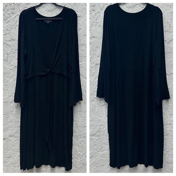 ELOQUII Dress Women Size 20 Wrap Tie Front Dress Midi Stretch Black - Picture 1 of 9